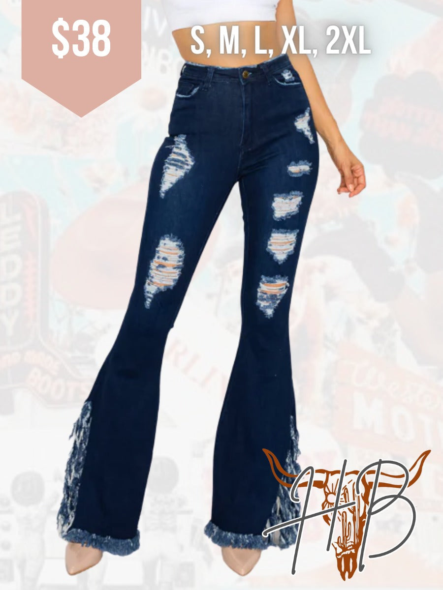 Vintage MEGA Distressed Flares - Dark Wash