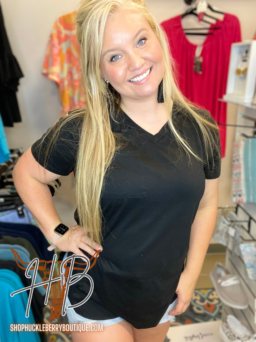 Pocket T-Shirt Top - Black