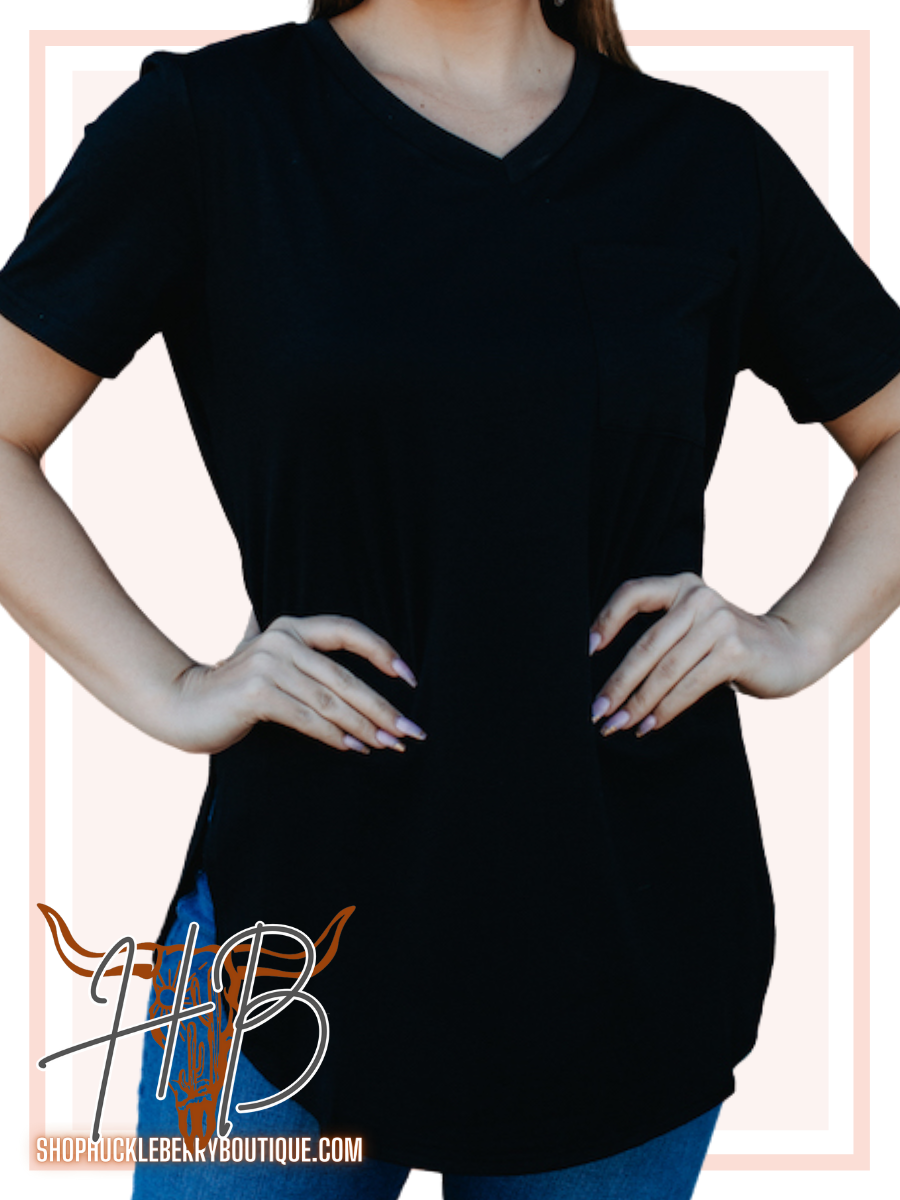 Pocket T-Shirt Top - Black