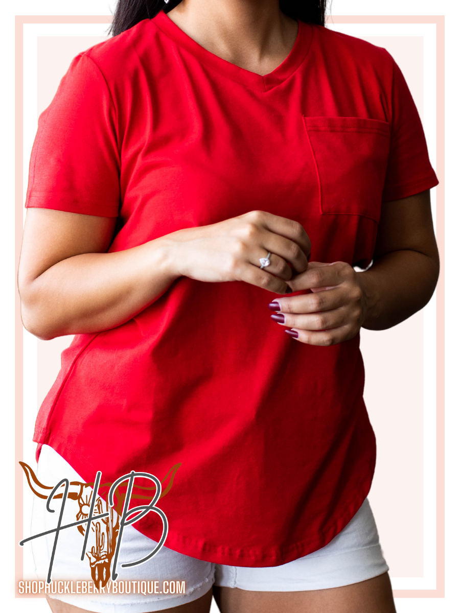 Pocket T-Shirt Top - Red
