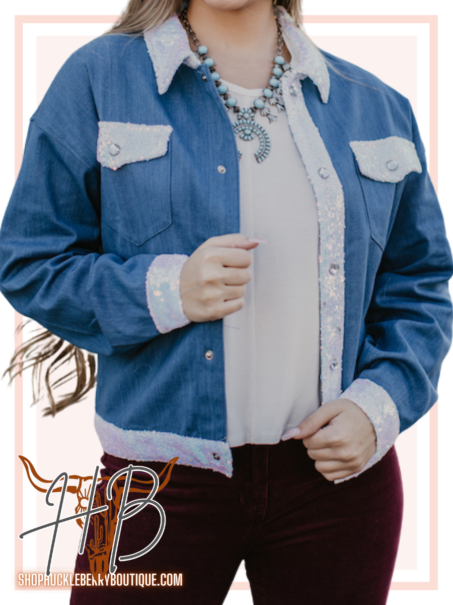 Sequin Cropped Denim Jacket