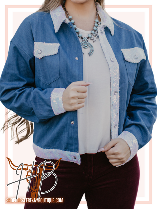 Sequin Cropped Denim Jacket
