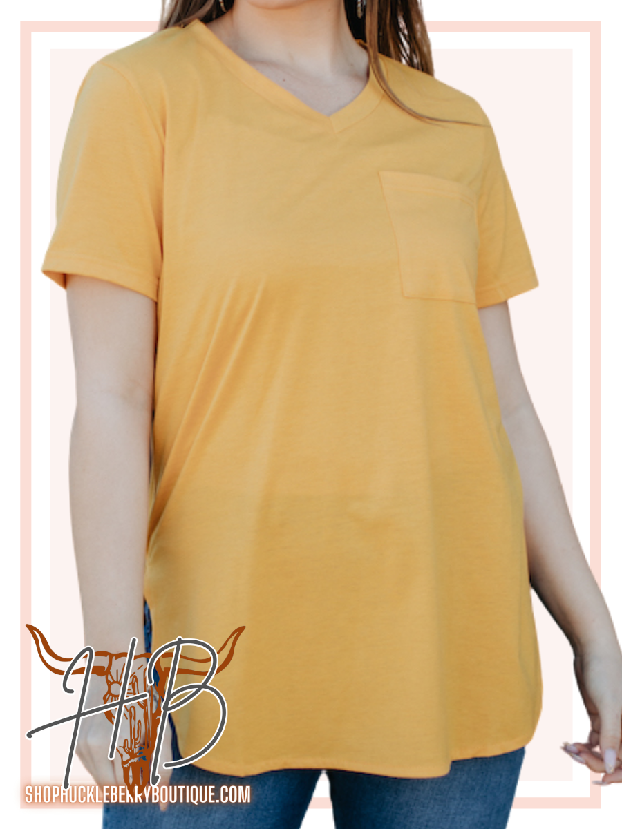 Pocket T-Shirt Top - Mustard